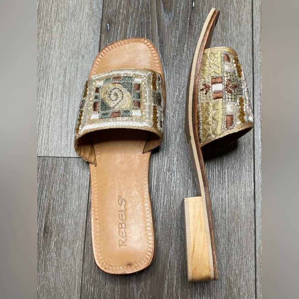 Rebels Block Sandal Multicolor Beaded Slip On Size 9 - Picture 2 of 15